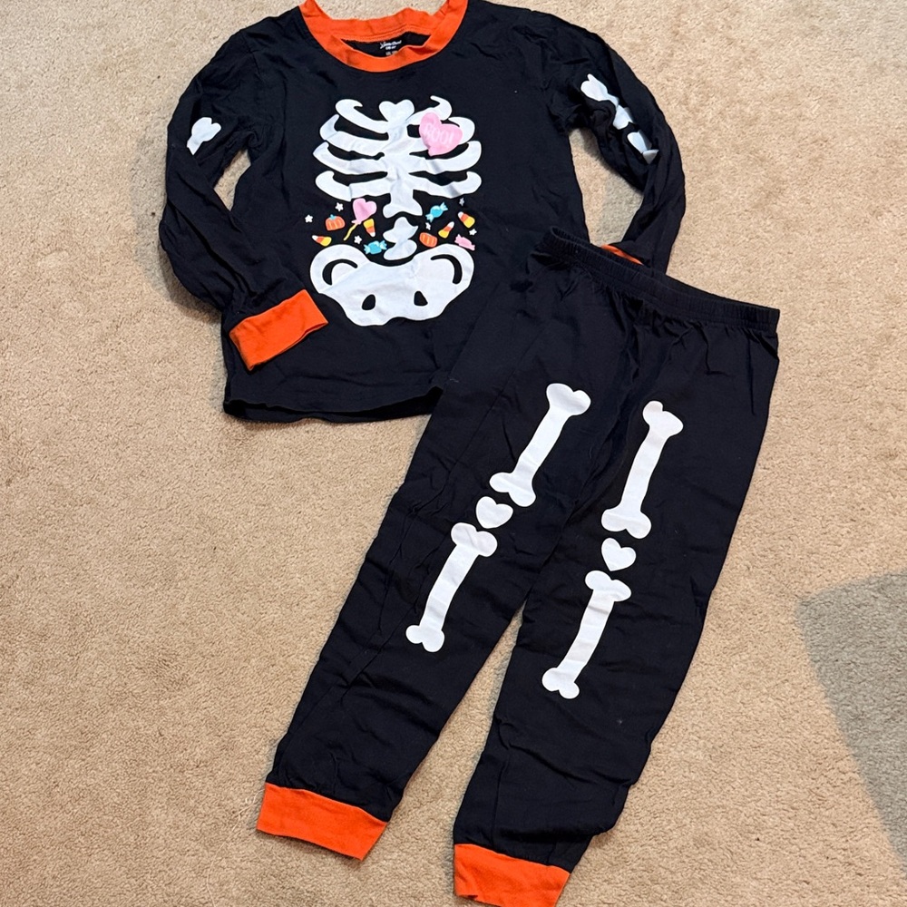 Kids Skeleton Pajama Set - Black and Orange